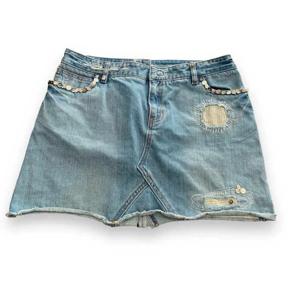 Handmade Handcrafted Repurposed Denim Embellished Y2k Skirt Size Unknown - Picture 1 of 12